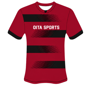 Camiseta de Rugby Roja Carmesí y Negra de Manga Corta con Cuello Redondo, Uniforme de Equipo a Rayas, Personalizable, Transpirable, para Entrenamiento Deportivo - Product Image 1