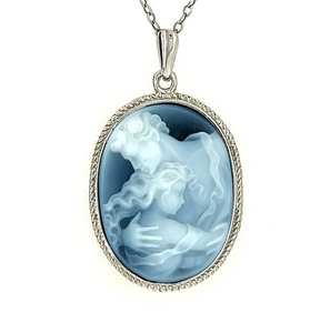 Pendentif en agate bleue naturelle, fait main, en argent sterling 925, pour femmes - Product Image 1