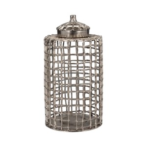 Midnight Muse Industrial <b>Metal</b> Tabletop Vase Handmade <b>Grid</b> Design Silver Finish - Product Image 6