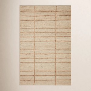 Modern Striped Jute Area <b>Rug</b> Rectangle Flat Weave Non-Slip Bedroom <b>Rug</b> 100% Organic Material <b>Thin</b> Pile Natural Beige Tone - Product Image 5