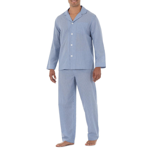 Pyjama à revers gris clair uni pour hommes, en coton, à manches longues, doux, confortable, léger, vêtements de nuit pour hommes, vêtements de maison - Product Image 1
