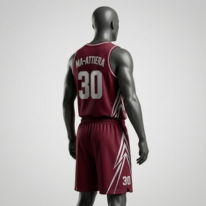 Ensemble de shorts de basket-ball personnalisés bordeaux et blanc, uniforme d'équipe, fabricant de vêtements de sport en gros - Product Image 2