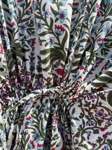 Women's Blue Floral Print 100% Cotton Maxi <b>Kaftan</b> Dress V Neck Batwing Sleeves Drawstring Eco-Friendly Handmade Breathable <b>Beach</b> - Product Image 6