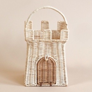 Cesta de mimbre con asa superior para juguetes de bebé, organizador de juegos imaginativos, cesta de juguete con forma de castillo. - Product Image 5