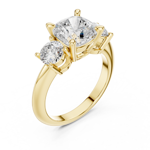 Anillo de Compromiso y Matrimonio de Oro Amarillo con Tres Diamantes Cultivados en Laboratorio de Corte Redondo para Mujer - Product Image 2