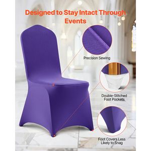 50 Pezzi Coprisedia Elasticizzati Personalizzati in Poliestere Spandex Viola per Matrimoni, Feste, Banchetti, Design con Parte Anteriore Piatta - Product Image 6