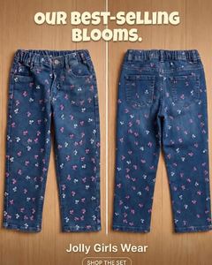 Jeans en denim à imprimé floral de haute qualité pour filles, coupe large, décontractés, séchage rapide, tenues d'été modernes au meilleur prix - Product Image 1