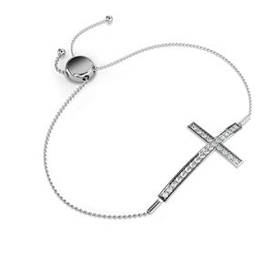 Bracelet Croix Plaqué Or avec Moissanite Sertie en Canal, Bijou Religieux Unisexe, Design Chaîne à Maillons - Product Image 2