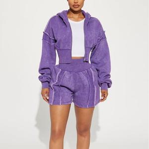 Conjunto de Sudadera con Capucha y Pantalones Cortos Vintage para Mujer, de la Mejor Calidad, Lavado, Liso, con Logotipo Personalizado, Colores y Tallas Disponibles, Ropa Casual Urbana - Product Image 6