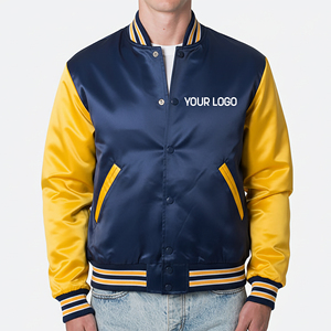 Chaqueta Varsity para Hombre, Color Azul Marino y Amarillo, Estilo Preppy, Cierre de Cremallera, Corte Regular, Cuello Camisero, Mezcla de Poliéster y Algodón - Product Image 4