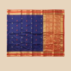 Rich Blue Silk <b>Saree</b> with Orange and Zari Border for Career Dressing - Product Image 3