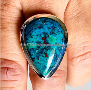 Anillo único de plata de ley sólida con crisocola de malaquita de alta calidad, regalo de joyería hecho a mano para ella y él - Product Image 6