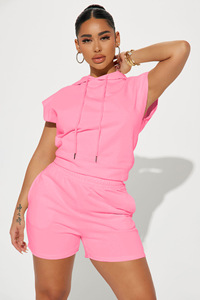 Conjunto Deportivo de Mujer sin Mangas con Capucha, Color Naranja Sólido, Shorts Casuales de Verano, Cierre con Cordón, Transpirable, de Poliéster - Product Image 6