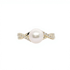 Bague de fiançailles classique en or blanc 18 carats avec perle d'eau douce AA de 0,1 ct (7 mm) micro-incrustée, plaquée or, pour femme, anniversaire, mariage, fête - Product Image 1