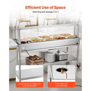 Scaldavivande Elettrico Commerciale Professionale 7 Vaschette 2 Pentole 1800W per Buffet e Catering, Attrezzatura per Mantenimento Calore con Copertura Protettiva - Product Image 6