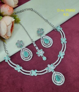 Silver Plated Teardrop Stone Necklace <b>Set</b> With Dangle Earrings And Tika Floral Cubic Zirconia Party Wear Jewelry <b>Set</b> Collections - Product Image 6