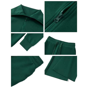 Conjunto Deportivo Ecológico para Mujer, 100% Algodón, Color Verde Sólido, con Capucha, Cintura Elástica, Corte Regular, Ropa Casual de Verano - Product Image 5