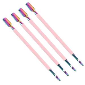 Empujador de Cutículas de Acero Inoxidable de Doble Punta con Mango Rosa, Reutilizable, Diseño de Doble Cabeza - Product Image 1