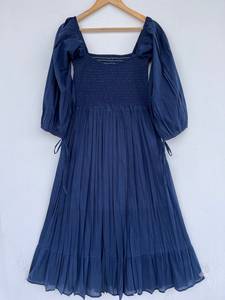 Robe longue boutonnée en pur coton pour femme et fille, col en V, imprimé floqué, longueur genou, écologique, tendance, décontractée, pour soirée d'été - Product Image 4