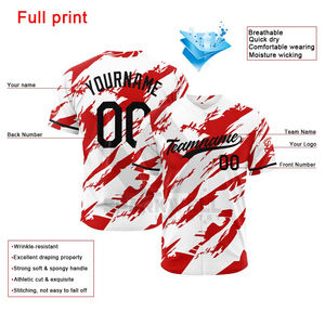 Maillot de baseball pour homme à imprimé abstrait rouge et blanc, manches courtes, évacuation de l'humidité, coupe régulière, vêtements pour toutes les saisons - Product Image 2