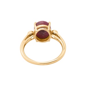 Bague en or jaune massif 14 carats avec rubis étoilé ovale naturel et accent de diamants ronds, trois pierres, bijoux fins, Memoria Jewels - Product Image 3