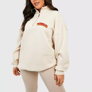 Premium Quality Oversized solid color Women's Hoodie Custom Made Fleece <b>zipper</b> mock neck Sweatshirt with Front Logo for women's - Product Image 4