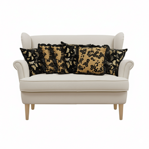 Ensemble de 6 coussins SOGA de 45 cm, couleur moutarde dorée, velours floral à volants et 4 housses de coussin décoratives vintage à motifs papillons - Product Image 1