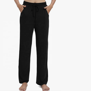 Pantalon de survêtement jambe droite ample taille moyenne pour femmes été hiver pantalon à cordon de serrage décontracté avec poches plates avant en tissu de soie - Product Image 1