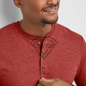 Camiseta Henley de Manga Larga Personalizada para Hombre, Mezcla de Algodón, Tejido Slub, Color Rojo Jaspeado, con Botones, Fabricante de Ropa Oxytag - Product Image 6