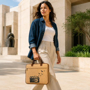 Mochila para Portátil de Negocios, Material de Yute Estampado, Diseño Ecológico y Duradero, Gran Capacidad, Cierre de Cremallera, para Uso en la Universidad y Oficina - Product Image 1