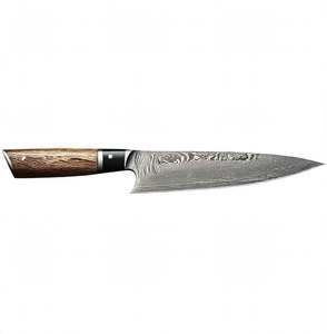 Couteau de cuisine artisanal en acier Damas avec manche en bois texturé - Product Image 5