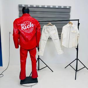 Chándal con Capucha Impermeable para Hombre, Ecológico, 100% Algodón, Estampado con Patrón de Piel de Serpiente Roja, Manga Larga, Ropa de Calle para Invierno - Product Image 3