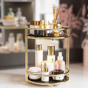 Luxury Makeup Organizer Box Crafted <b>With</b> Metal And Glass For Bathroom Countertop And <b>Dressing</b> <b>Table</b> Use - Product Image 1