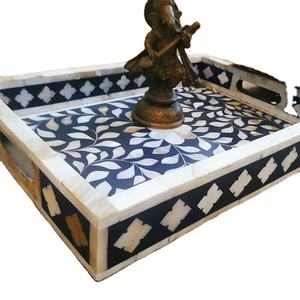 NEW ARRIVE STYLE <b>Mother</b> of Pearl Inlay and Bone Inlay Serving Tray Floral Tray Resin and Bone Inlay Tray for Kitchen Decor - Product Image 1