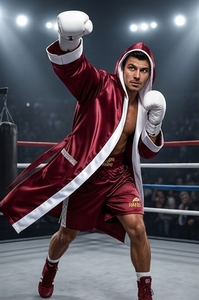 Robe de boxe Hawk en polyester satiné durable, pour l'entraînement aux arts martiaux, couleur marron et blanc, toutes saisons - Product Image 4
