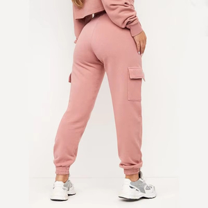 Women Pink 2 Piece Fleece Tracksuit Set <b>Crop</b> Hoodie <b>Jogger</b> Pants Casual Streetwear Solid Color Loose Fit Full Sleeve - Product Image 5