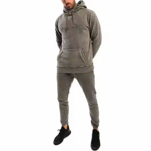 Ensemble de survêtement gris à capuche pour homme, manches longues, couleur unie, sweat-shirt et pantalon décontractés avec poches latérales, vêtements d'automne - Product Image 1