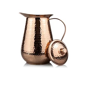 Pichet en cuivre pur avec couvercle, grande taille, artisanal, martelé, capacité 70 oz/2000 ml, 100 % cuivre pur - Product Image 2
