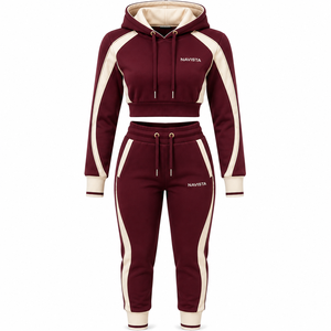 Women's Breathable Hooded Regular <b>Top</b> Set Blue Solid Color Regular Fit Full Sleeve Winter Casual Streetwear Tracksuit Split Hem - Product Image 1