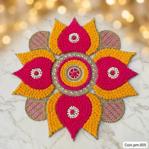 Support de bougie traditionnel fait main pour Diwali, en forme de fleur Rangoli, en tissu et métal, design Art Déco, pour décoration intérieure et extérieure, baptême - Product Image 6