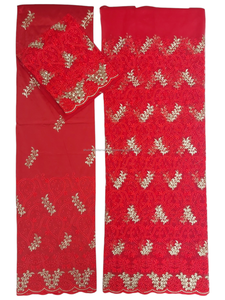 Splendor Cultural Nigeriano: Tela de Seda Tafetán George con Bordado Floral, Tejido Transpirable y Antiestático - Product Image 3