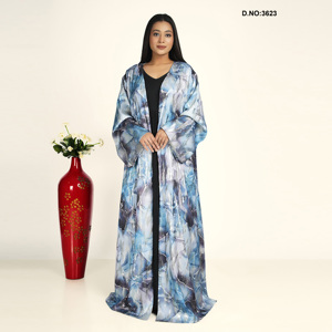 Abaya de qualité supérieure en satin jacquard avec dupatta en mousseline et hijab assorti, idéale pour les mariages et les occasions festives - Product Image 1