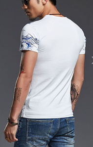 T-shirt blanc à manches courtes pour homme, col rond, imprimé dragon bleu, coupe ajustée, vêtement décontracté, respirant, tissu jersey 100% coton - Product Image 4