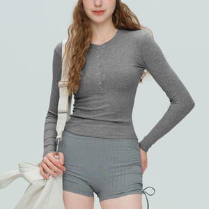 Spring Summer <b>Women's</b> Slim Fit Long Sleeve Yoga <b>Top</b> Retro <b>Henley</b> Neck Running Training Workout Fitness Sportswear T Shirt - Product Image 1