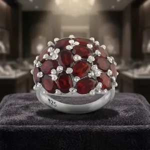 Bague de cocktail élégante en argent sterling 925 avec grenat rouge vif, bijou de déclaration pour occasions spéciales - Product Image 5
