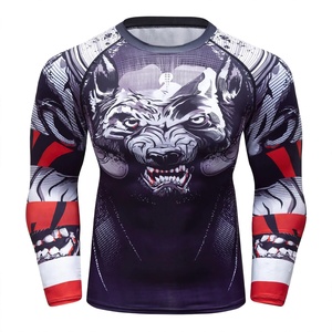 Rashguard MMA à manches longues pour homme, écologique, couleur personnalisée, imprimé loup, séchage rapide, compression Spandex/Polyester, bleu et rouge - Product Image 4