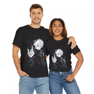 เสื้อยืดแขนสั้นสีดำพิมพ์ลายตัวละครอนิเมะคอกลมทรงปกติสไตล์ลำลองสำหรับผู้ชายผู้หญิง - Product Image 1