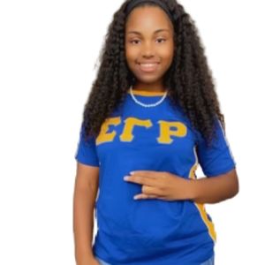 T-shirt Premium Sigma Gamma Rho Bleu Royal avec Lettres Grecques Imprimées Or en Coton Doux – Élégant et Décontracté pour Tous les Jours - Product Image 6
