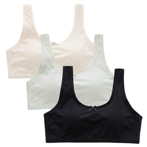Soutien-gorge de sport pour femme, maintien moyen, respirant, couleur unie, coton et élasthanne, avec nœud décoratif - Product Image 2