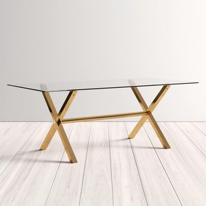 Mesa de Comedor Moderna y Ecológica de Acero Inoxidable y Vidrio con Patas de Acero Inoxidable para Uso en Hogar, Hotel o Villa - Product Image 1